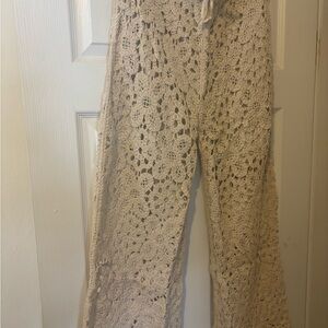 Beige Crochet Lace Pants